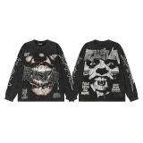 Autumn and winter cross-border American-style skull rock street washed print vintage cotton long-sleeve shirt for men and women