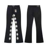 25sss American fashion LOSTSHDWS slim-fit jeans with embroidered logo, micro-flared stretch jeans, unisex style