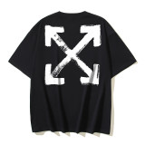 25ss American style trendy brand high-quality off-shoulder short-sleeve T-shirt with melting arrow gradient starry sky ink splatter design for men and women