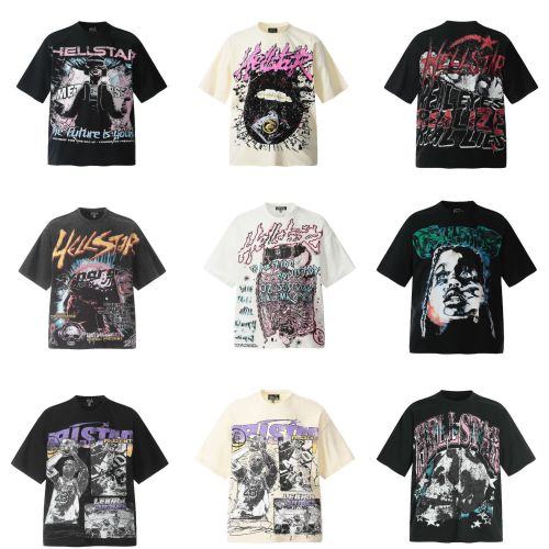25ss cross-border American streetwear brand HELLSTAR full-print vintage hip-hop loose casual short-sleeve T-shirt for men and women