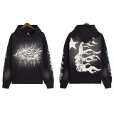[Hell Series] Trendy High Street Hell Star Distressed Worker Head Print Casual Hoodie