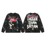 25ss Cross-Border Foreign Trade Hellstar American Style Trendy Brand High Street Washed Distressed Vintage Print Long Sleeve T-Shirt