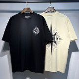 Cross-border trendy brand AMIRI letter logo cross and four-pointed star double-thread pure cotton unisex loose-fit short-sleeve T-shirt