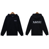 AMIRI American fashion brand washed casual logo embroidered hoodie with lettering, loose fit, unisex