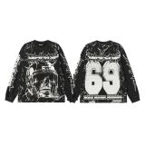 Cross-border high street fashion brand Hellstar skull lightning print washed vintage long-sleeve sweatshirt