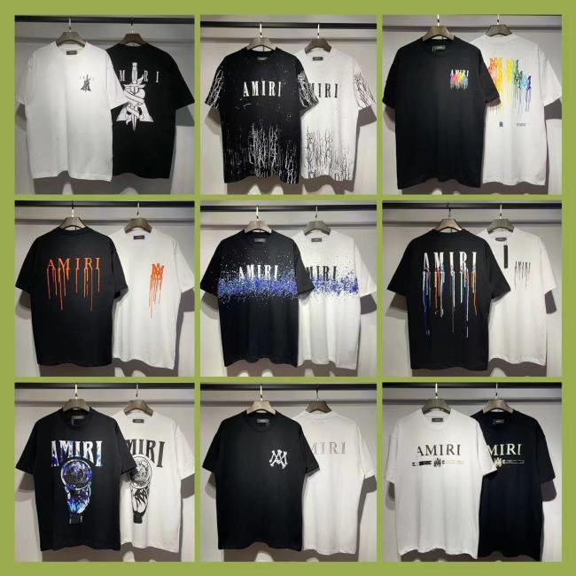 Summer new short-sleeve AM1R1 ICON letter print loose t-shirt, men's trendy casual half-sleeve top, women's