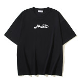 25ss American style trendy brand high-quality off-shoulder short-sleeve T-shirt with melting arrow gradient starry sky ink splatter design for men and women