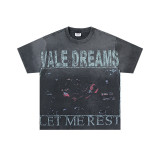 25ss cross-border foreign trade VALL trendy high street retro washed distressed street style direct-print rhinestone short-sleeve unisex T-shirt
