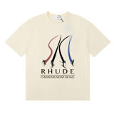 25ss cross-border European and American trendy brand RHUDE character, coconut tree, and letter print American style short-sleeve T-shirt, unisex