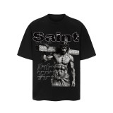 Saint Michael vintage European and American trendy heavy-duty loose-fit pure cotton couple's short-sleeve summer T-shirt for men and women