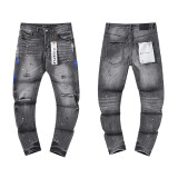 Cross-border European and American Purple Brand jeans, washed, distressed, vintage, ripped, with splatter paint, cool and stylish, Amiri American style