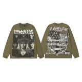 25ss Cross-Border Foreign Trade Hellstar American Style Trendy Brand High Street Washed Distressed Vintage Print Long Sleeve T-Shirt