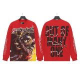 Cross-border wholesale of trendy GOD streetwear vintage skull print washed distressed long-sleeve T-shirts and hooded sweatshirts for men and women