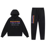 Trapstar's new rainbow gradient letter tiger head embroidery unisex hooded sports sweatshirt and jogger pants set