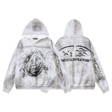 Hellstar European and American fashion brand high street vintage washed distressed printed street style loose hoodie for men and women