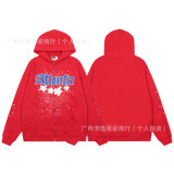 Cross-border foreign trade European and American trendy brand sp555der spider web letter print hoodie sweatshirt and pants set for men and women
