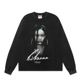 Saint Michael European and American trendy street rock vintage washed distressed digital print long-sleeve T-shirt for men