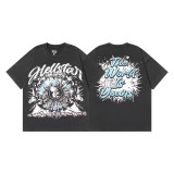 American trendy high street Hellstar men's and women's heavy washed distressed loose vintage short-sleeve T-shirt