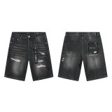 25ss Cross-Border American Fashion Brand Purple Brand Ripped and Patched Men's Casual Street Straight-Leg Denim Shorts