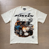 American Trend Hell Star Ins-style retro printed top for men and women, casual trendy pure cotton washed short-sleeve T-shirt