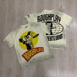 Rough Play vintage washed distressed high street rhinestone frayed men's and women's short-sleeve T-shirt vest ins street fashion