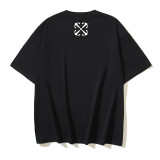25ss American style trendy brand high-quality off-shoulder short-sleeve T-shirt with melting arrow gradient starry sky ink splatter design for men and women