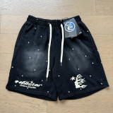 New summer style washed distressed casual shorts with flame print, trendy brand Hell Star men's knee-length shorts