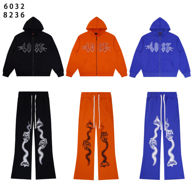 25ss Cross-Border Foreign Trade Lost Intricacy American Los Angeles Trendy Brand Rhinestone Cardigan Hoodie Set for Men