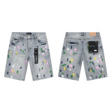 25ss Cross-Border American Fashion Brand Purple Brand Ripped and Patched Men's Casual Street Straight-Leg Denim Shorts