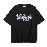 Wholesale high-quality foreign trade trendy brand off-shoulder short-sleeve T-shirts with melting arrow gradient starry sky splatter ink design, couple style