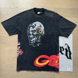 26ss Cross-Border Foreign Trade GOD American Trend High Street Vintage Washed Distressed Skull Unisex Loose Fit Printed Short Sleeve T-Shirt