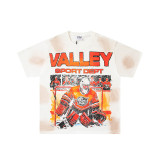 25ss cross-border foreign trade VALL trendy high street retro washed distressed street style direct-print rhinestone short-sleeve unisex T-shirt
