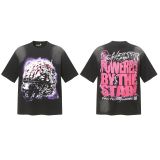 New cross-border HELL trendy high-quality vintage distressed T-shirt, loose fit printed short-sleeve T-shirt, unisex style for couples