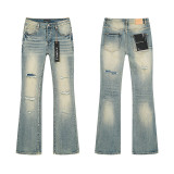 Cross-border European and American Purple Brand jeans, washed, distressed, vintage, ripped, with splatter paint, cool and stylish, Amiri American style