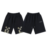 Brushed fleece 450g double logo print OW shorts, new summer style, European and American trendy brand, plus size knee-length shorts