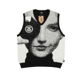 23S STU new knitted sweater with curved letter print, unisex, suitable for couples, versatile, pure cotton, long sleeve