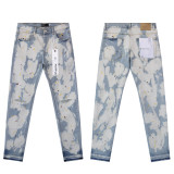 Cross-border European and American Purple Brand denim shorts, washed and distressed vintage splatter-paint denim pants for men