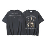New Summer Arrival: OFF-WHITE Washed Vintage Double Yarn Heavyweight Angel Red Old Man Religious Print Men's Short Sleeve T-Shirt