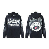 Hellstar European and American fashion brand high street vintage washed distressed printed street style loose hoodie for men and women