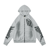 MIXED EMOTION trendy street hip-hop rhinestone white ink direct-print long-sleeve T-shirt zip-up hoodie unisex jacket