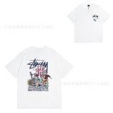 American trendy brand STU short-sleeve t-shirt in white with printed designs, casual style for couples, unisex