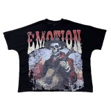 European-style fashion printed short-sleeve T-shirt for men, trendy brand with rhinestone embellishments, personalized men's clothing, stylish and slim-fit floral T-shirt
