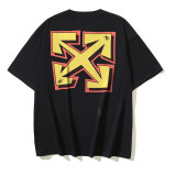 25ss American style trendy brand high-quality off-shoulder short-sleeve T-shirt with melting arrow gradient starry sky ink splatter design for men and women