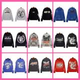 [Hell Series] Trendy High Street Hell Star Distressed Worker Head Print Casual Hoodie