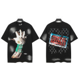 NFC Chip Hell Star HEEL Washed Vintage American Style Printed Short Sleeve T-Shirt
