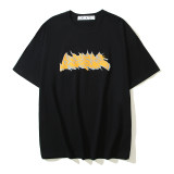 Wholesale high-quality foreign trade trendy brand off-shoulder short-sleeve T-shirts with melting arrow gradient starry sky splatter ink design, couple style