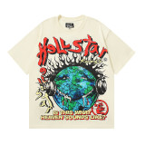 25ss Cross-Border Foreign Trade Hellstar American Trend High Street Retro Print Summer Loose Short-Sleeve T-Shirt Unisex