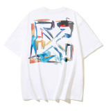 25ss high-quality OFF OW trendy high street arrow print summer short-sleeve casual loose T-shirt for men and women couples