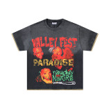 25ss cross-border foreign trade VALL trendy high street retro washed distressed street style direct-print rhinestone short-sleeve unisex T-shirt