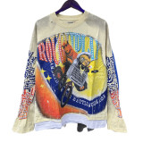 Cross-border trendy brand wholesale RoughPlay pure cotton autumn and winter long-sleeve sweatshirt, fashionable washed and distressed patchwork base shirt
